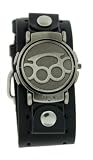 Biker Brass Knuckles Flip Watch With Black Leather Cuff Band US-W0958