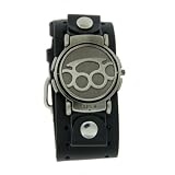 Biker Brass Knuckles Flip Watch With Black Leather Cuff Band US-W0958