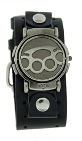 Biker Brass Knuckles Flip Watch With Black Leather Cuff Band US-W0958