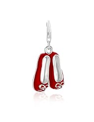 Sterling Silver Flat Shoe Pair Charm with Red Enamel Finishing