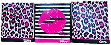 Betsey Johnson xox Limited Edition 3 Bundle Pack of Kleenex- Roses and Animal Print Boxes-each Box has 74, 2-ply White Tissues-Total 3 Boxes