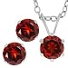 3.00 Ct Round 6mm Red Garnet 925 Sterling Silver Stud Earrings Pendant Set 18