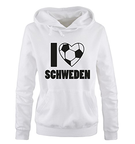 I LOVE SCHWEDEN – Damen Hoodie – Weiss / Schwarz Gr. M