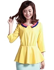 Moonbasa Womens Inlaid Contrast Color Collar Ball Gown Blouse (L, Yellow)