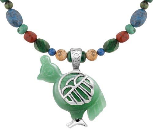 Sterling Silver Aventurine Quail on Multi-Gemstone Beaded Necklace