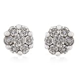 14K White Gold 1/2ctw Round Brilliant Cut Cluster Diamond Earring. IJ/I1-I2