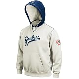 MLB New York Yankees 1951-52 Cooperstown Adult Long Sleeve Hooded Fleece Pull Over (Scoured Natural/Athletic Navy, Small)
