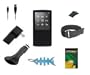 8 Items Accessory Combo Kit for Sony Walkman NWZ-E353 & NWZ-E354 Series: Includes Black Silicone Skin Case Cover, Armband, Belt Clip, LCD Screen Protector, USB Wall Charger, USB Car Charger, 2in1 USB Data Cable and Light Blue Fishbone Style Keychain