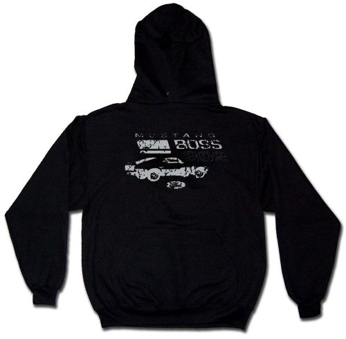 Mustang BOSS 302 Sweatshirt, Men's Faded Ford Mustang, Cobra, Boss, Hot Rod Hoodie, X-Large, Black