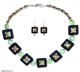 Pearl and onyx jewelry set, 'Planetarium' 18.5