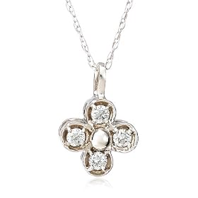 14k White or Yellow Gold 4-Stone Diamond Floral Pendant (.11 cttw, J Color, I2 Clarity), 18" from amazon.com