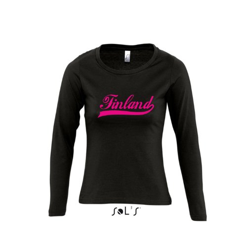 Finland Oldschool Finnland LÄNDERSHIRT EM / WM FAN Trikot – Damen Langarm Longsleeve T-Shirt S-XL , Deep black – pink , XL