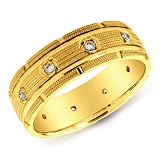 14K Yellow Gold Men's Diamond Accented Textured Band Ring