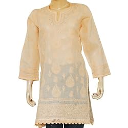 Womens Cotton Sleeveless Top Blouse Chikan Embroidery Size M (ctop498)