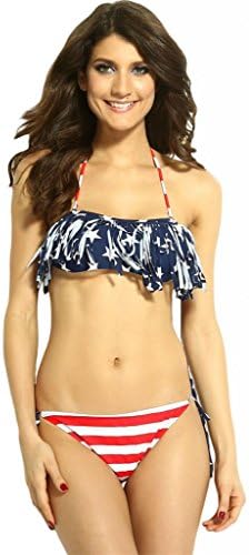 Sidefeel Women's American Flag Fringe Tassel Swimsuits Beachwear Small Size Multicoloured