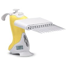 VistaLab 1060-0020L Left-Handed Ovation 12 Channel Electronic BioNatural Pipette, 0.5-20 microliter Volume, 0.05 microliter Graduation Interval, +/-1% Accuracy, Yellow
