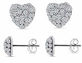 SWAROVSKI CRYSTAL 925 Silver Stud Earrings Heart Shape Cubic Zirconia Stones