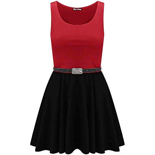 Oops Outlet Women`s Belted Sleeveless Flared Franki Party Club Skater Dress Top Oops Outlet Women`s Belted Sleeveless Flared Franki Party Club Skater Dress Top