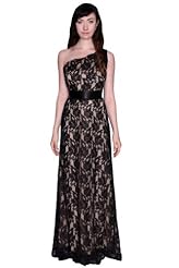  Lace Knit Full Length One Shoulder  Ball Gown Maxi Dress 