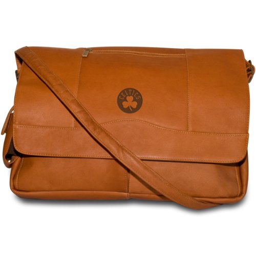 NBA Boston Celtics Pangea Tan Leather Laptop Messenger Bag