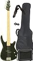 Full Size Electric Bass Guitar Starter Beginner Pack with Amp Case Strap Black Package