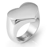 Chuvora 316L Stainless Steel High Polish Heart Signet Ring Engravable. Available Sizes: Size 6, 7, 8
