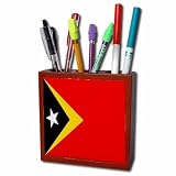 East Timor Flag Mahogany Wood Pencil Holder