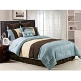 Chezmoi Collection 7 Pieces Beige, Blue and Brown Luxury Stripe Comforter 9 ....