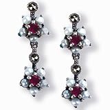 Gemini Silver Natural Seed Pearl Earrings, Ruby - Dahlia Vintage Collection