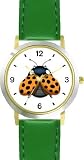 Lady Bug or Lady Bird with Spread Wings - Ladybug - JP Animal - WATCHBUDDY&reg; DELUXE TWO-TONE THEME WATCH - Arabic Numbers - Green Leather Strap-Size-Women's Size-Small