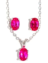 3 Carat Ruby Oval Stud Earrings & Pendant Set in Sterling Silver