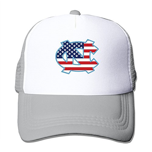 Unisex Adjustable UNC Logo,USA Flag Mesh Back Trucker Baseball Hats Ash