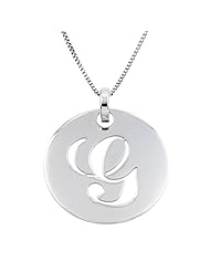 14k White Gold Italian Script Initial Disc Pendant Necklace, 18"