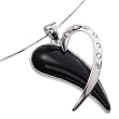 Sterling Silver Black Agate and White Topaz Heart Pendant Necklace