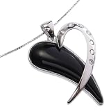 EXP Sterling Silver Black Agate and White Topaz Heart Pendant Necklace