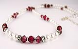 July Ruby Swarovski Crystal Birthstone Beaded Necklaces in Sterling Silver with White Pearls by Gemstone Gifts Handmade Jewelry.