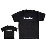Father and Son Trouble and Trouble Squared Matching Coordinating Short Sleeve Black T-shirts ~ Footsteps Clothing