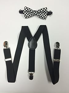 Toddler Baby Boys Girls Child Checker Bow Tie Vintage Black Suspender Y Clips