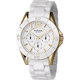 Fossil Woman's White Multifunction Ceramic Dial Watch CE1006