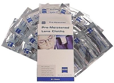 Zeiss Lens Tissues, Pre-moistened Cleaning Cloths, 21 Per Box