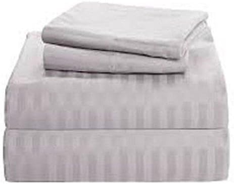 Egyptian Cotton 600 TC Light Grey StripeQueen Size Pocket Depth ((12 Inch )) Bed Sheet Set 4PCs