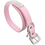 Leegoal Sparkly Crystal Heart Shape Pendant PU Leather Pet Collar for Dogs Cats (Pink,XS Size)