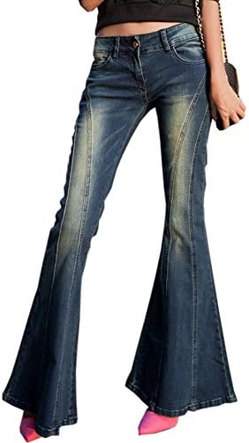 ALO Women's Sexy Casual Wide Leg Pants Bell-Bottoms Jeans Trousers-darkblue-29