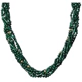 14k Yellow Gold 7-Strand Malachite Beaded Torsade Necklace, 18