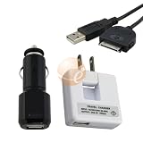 Black Universal USB Car + White Home Wall Charger Adaptor + 2-in-1 Data Charging Cable for Apple iPad / iPhone / iPhone 3G / iPod Video / iPod Touch / iPod nano