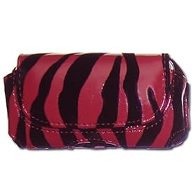 Motorola C381p / i576 Cell Phone Pouch Case - Zebra Styling (Red / Black) - Includes Matching Wrist Strap