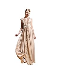 Round Neck Floor Length Cap Sleeves Beaded Linen/Polyester/Spandex Evening Dress 