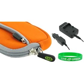 Neoprene (Orange) Sleeve Case and NB-5L AC DC Charger for Canon PowerShot SD890IS Digital Camera