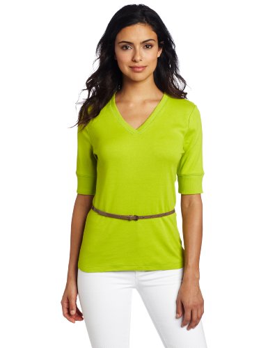 Jones New York Womens Ribbed Trim Tee