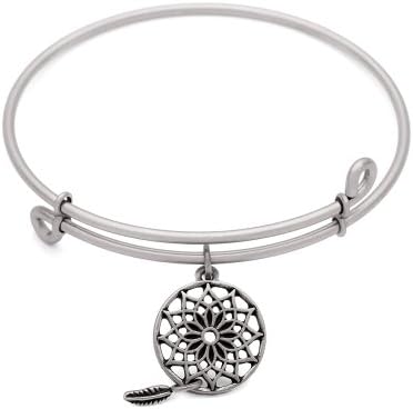Signs of Life Adjustable Bangle Charm Bracelet, DREAM CATCHER, Antique Silver Finish, SOL